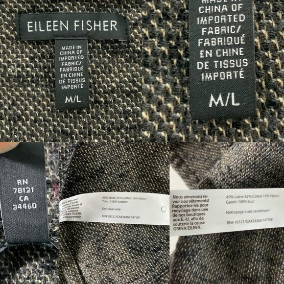 Eileen Fisher High Collar K/L Coat M/L Black Tweed Wool Blend Oversize Lagenlook - Picture 6 of 14